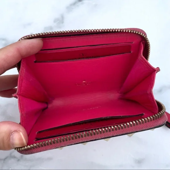 Valentino Rockstud hot pink mini leather zip wallet